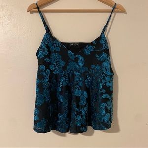 4 / $25 Turquoise Velvet Babydoll Floral Tank M